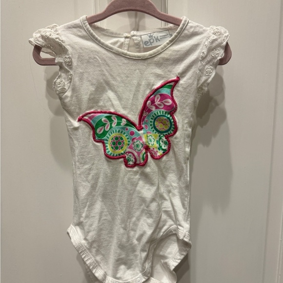 EPK 18M White Multicolor Butterfly Girls Short Flutter Sleeve Onesie Top - Picture 1 of 4